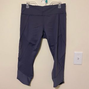Blue/Gray workout leggings cropped with mesh